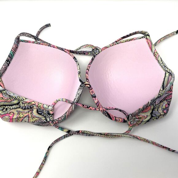 Victoria’s Secret Bikini Top‎ Paisley Black Pink Yellow Green 36DD underwire - Picture 3 of 6